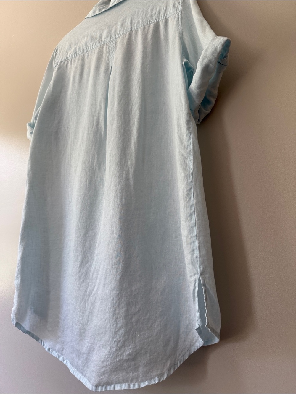 Relaxed Light Blue Linen Shirt Tunic Dress - Picture 4 of 10